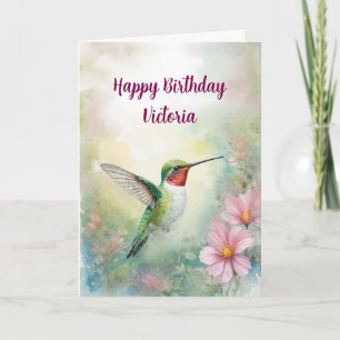 Happy Birthday Custom Name Hummingbird Bird Nature Card
