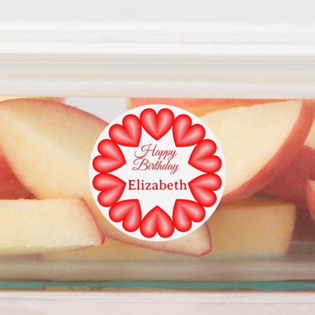 Happy birthday custom name red hearts circle frame (Affixed)