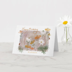 Happy Birthday Custom Name Watercolor Wildflowers Card