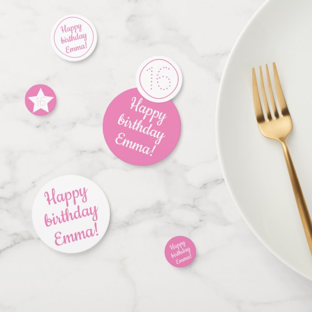Happy Birthday - Custom Personalised Pink & White Confetti (Group)