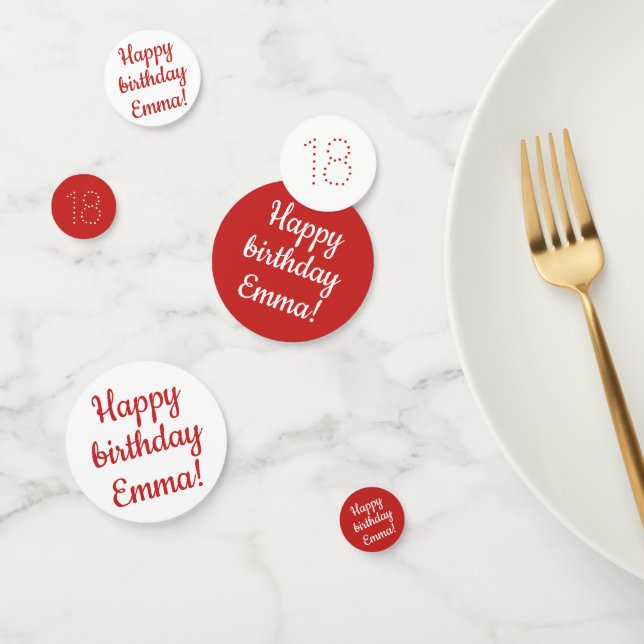 Happy Birthday - Custom Personalised Red & White Confetti (Group)