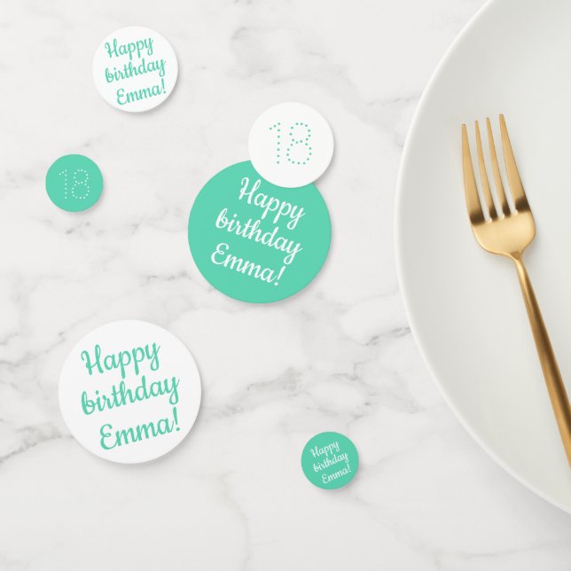 Happy Birthday - Custom Personalised Teal & White Confetti (Group)