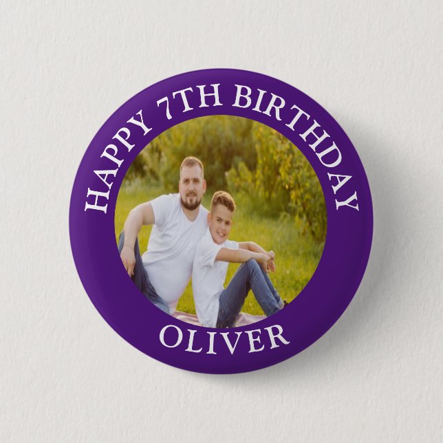 Happy Birthday Custom Photo Age Name 6 Cm Round Badge (Front)