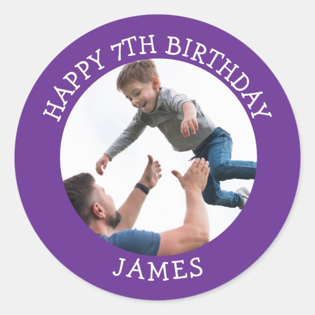 Happy Birthday Custom Photo Age Name Classic Round Sticker (Front)
