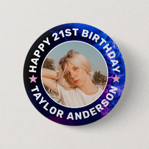 Happy Birthday Custom Photo Blue Smoke Smoky 6 Cm Round Badge