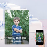 Happy Birthday Custom Photo Boy Birthday Card<br><div class="desc">Personalised photo birthday card for your son, nephew, brother or other male friend or relative. All of the wording, inside and out, can be customised and the photo template is set up for you to add your own picture to the front. This design has a dark overlay with white typography...</div>