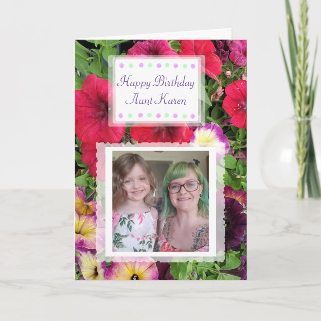 Happy Birthday Custom Photo Card Pretty Flowers (Front)