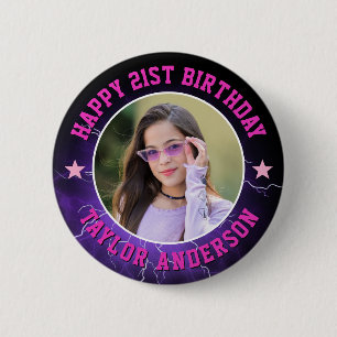Happy Birthday Custom Photo Cool Retro Bootleg 6 Cm Round Badge