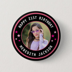 Happy Birthday Custom Photo Cute Pink Personalized 6 Cm Round Badge