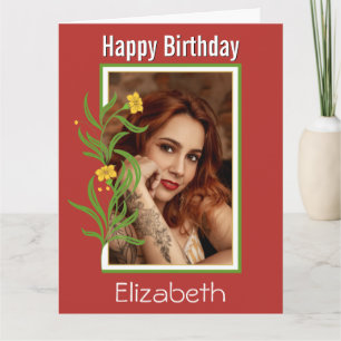 Happy Birthday Custom Photo Orange Border Card