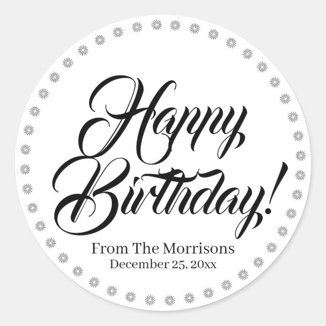 Happy Birthday custom script name elegant chic Classic Round Sticker (Front)