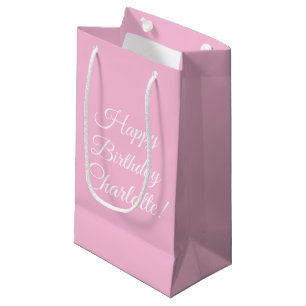Happy Birthday custom script name text light pink Small Gift Bag