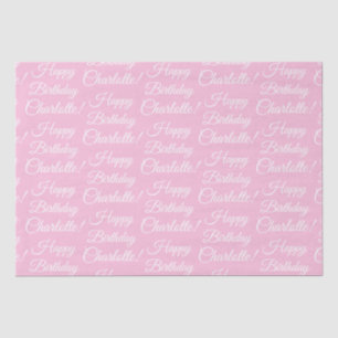 Happy Birthday custom script name text light pink Tissue Paper