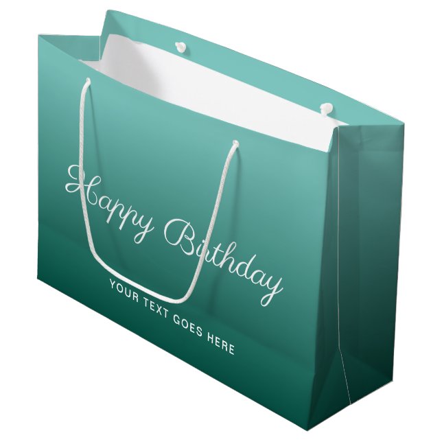 Happy Birthday Custom Teal Template Calligraphy Large Gift Bag (Front Angled)