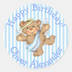 Happy Birthday Custom Teddy Bear Angel Classic Round Sticker