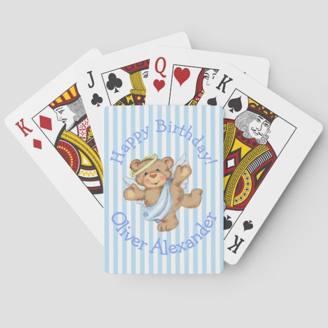 Happy Birthday Custom Teddy Bear Angel Playing Cards (Back)