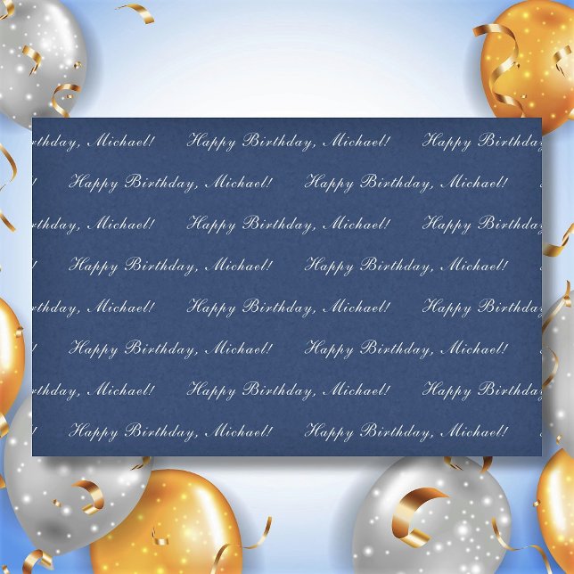 Happy Birthday Custom Text Elegant Blue Tissue Paper (Creator Uploaded)