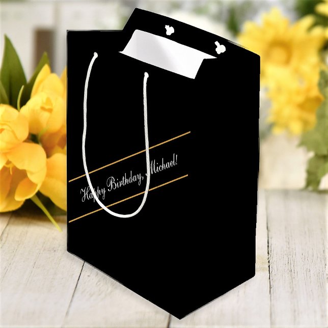 Happy Birthday Custom Text Elegant Personalised Medium Gift Bag (Creator Uploaded)