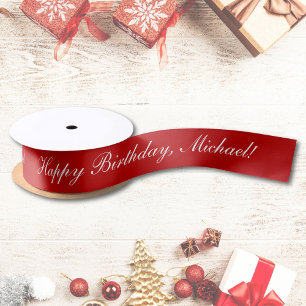 Happy Birthday Custom Text Red Chic Satin Ribbon