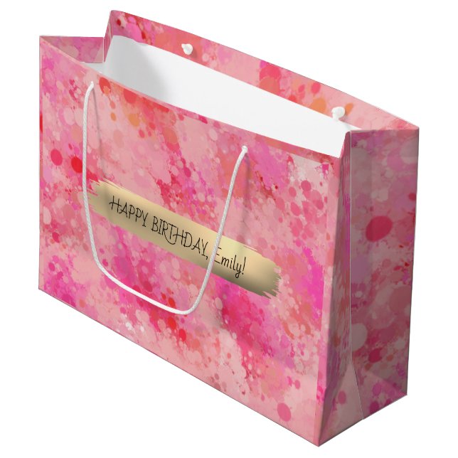 Happy Birthday Custom Text trendy Personalised  Large Gift Bag (Front Angled)