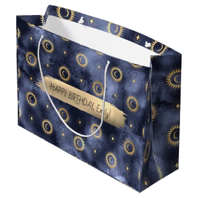 Happy Birthday Custom Text trendy Personalised  Large Gift Bag (Back Angled)