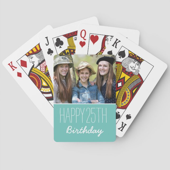 Happy Birthday Custom Year And Photo Teal Playing Cards (Back)