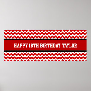 Happy Birthday Custom Year Name Banner Red Poster