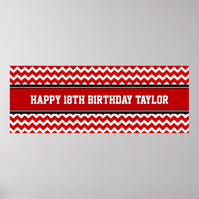 Happy Birthday Custom Year Name Banner Red Poster (Front)
