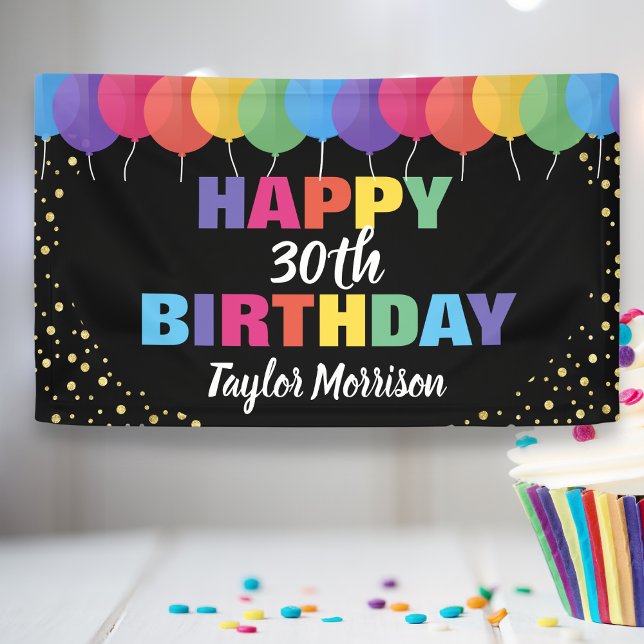 Happy Birthday Custom Year Name Colourful Balloons Banner (Creator Uploaded)