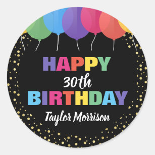 Happy Birthday Custom Year Name Colourful Balloons Classic Round Sticker