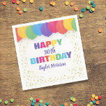 Happy Birthday Custom Year Name Colourful Balloons Napkin<br><div class="desc">Celebrate your special someone with these fun and colourful birthday napkins featuring brightly coloured balloons and faux gold confetti.  Just add the birthday person's age and name to personalise. Bold and colourful yet simple and fun - perfect napkins for any aged birthday party celebration.</div>