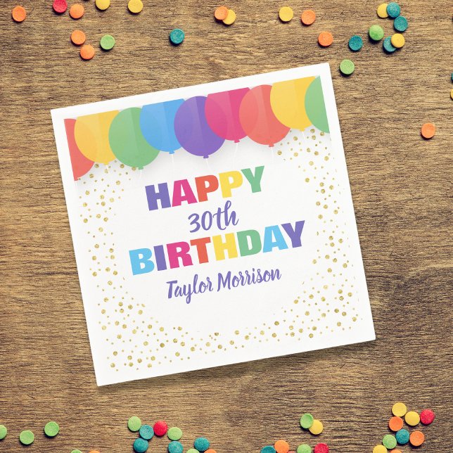 Happy Birthday Custom Year Name Colourful Balloons Napkin (Creator Uploaded)