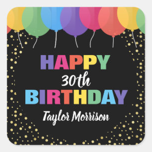 Happy Birthday Custom Year Name Colourful Balloons Square Sticker