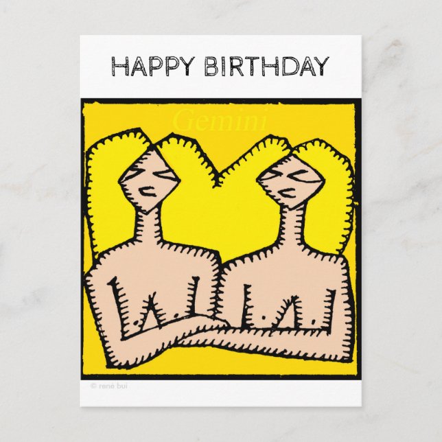 Happy Birthday Custom Zodiac Signs Gemini Postcard (Front)
