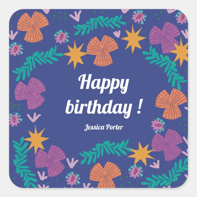 Happy birthday customisable blue modern sticker (Front)