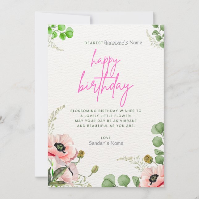 Happy Birthday Customisable Digital Greeting Card (Front)
