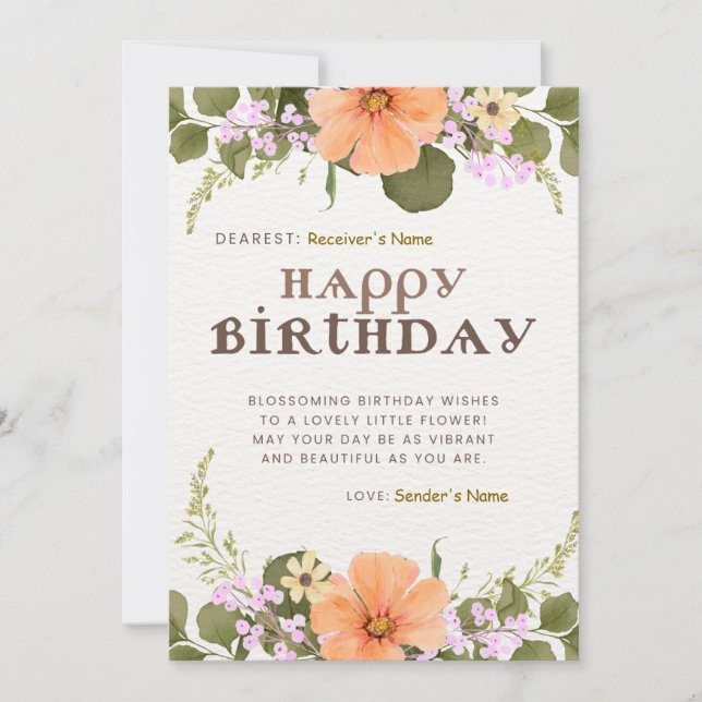 Happy Birthday Customisable Digital Greeting Card (Front)