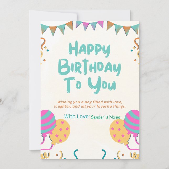 Happy Birthday Customisable Digital Greeting Card (Front)