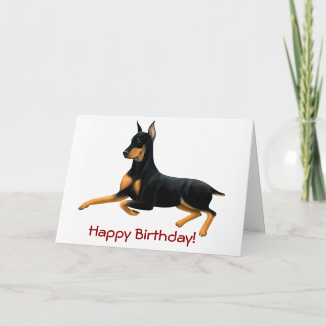Happy Birthday Customisable Doberman Dog Card (Front)