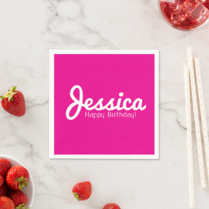 Happy Birthday, Customisable Name Magenta Pink Napkin
