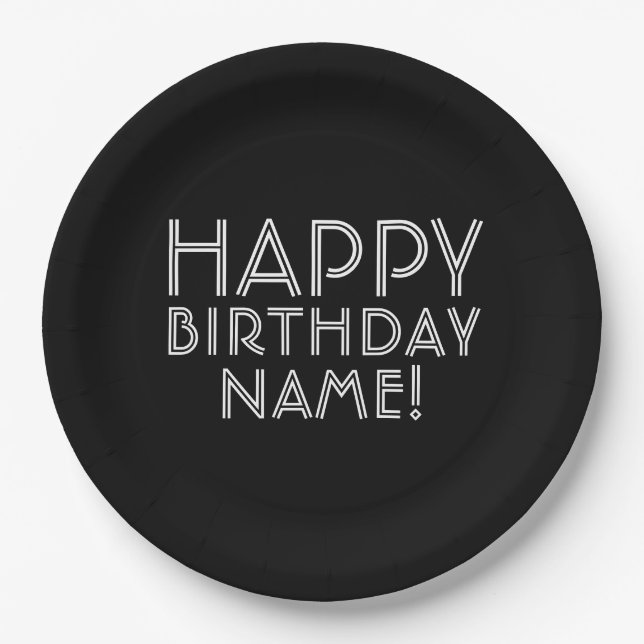 Happy Birthday & Customisable Name   Paper Plate (Front)