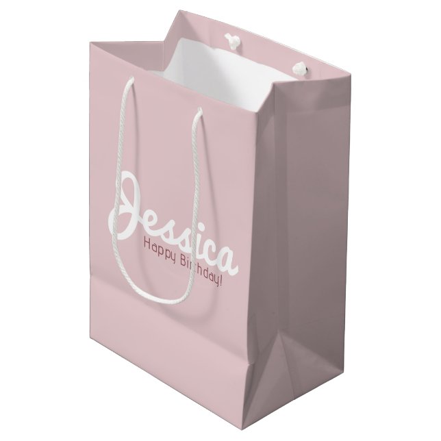 Happy Birthday, Customisable Name | Rose Gold Medium Gift Bag (Front Angled)