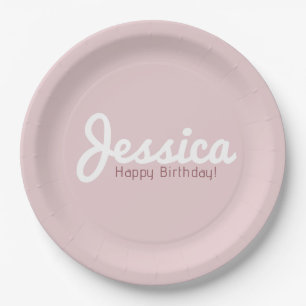 Happy Birthday, Customisable Name   Rose Gold Paper Plate