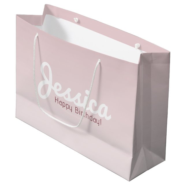 Happy Birthday, Customisable Name | Rose Ombre Large Gift Bag (Front Angled)