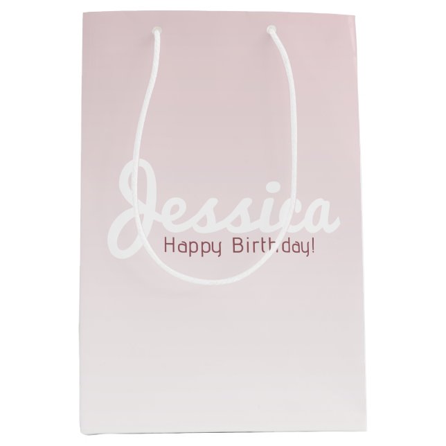 Happy Birthday, Customisable Name | Rose Ombre Medium Gift Bag (Front)