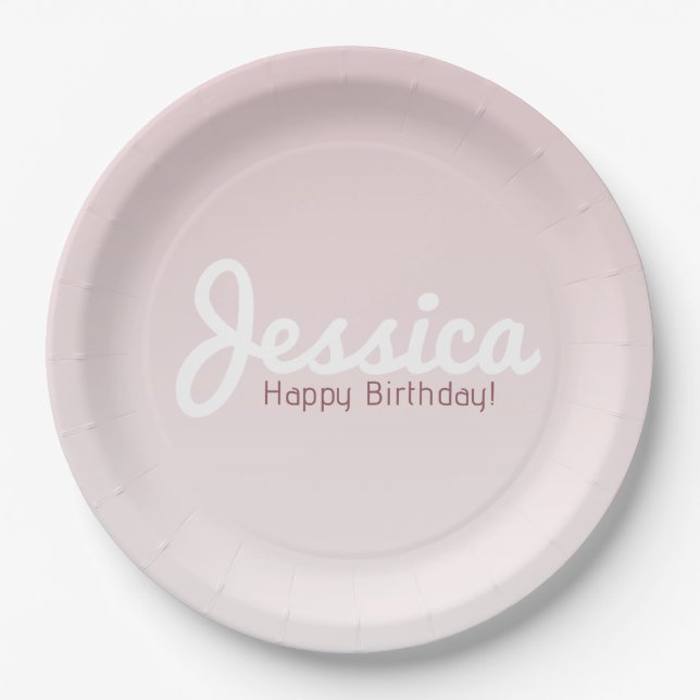 Happy Birthday, Customisable Name | Rose Ombre Paper Plate (Front)