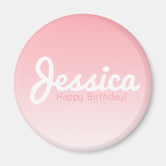 Happy Birthday, Customisable Name | Rose Pink Magnet (Front)