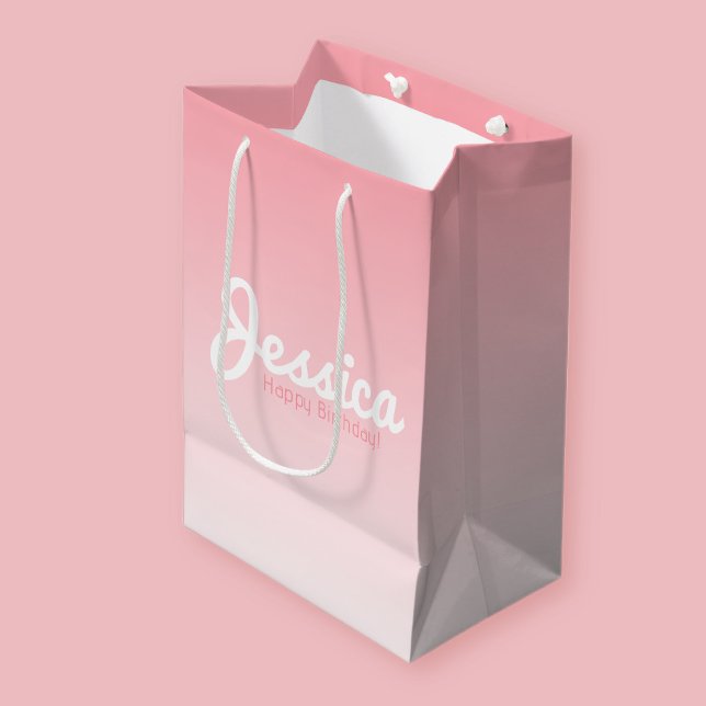 Happy Birthday, Customisable Name | Rose Pink Medium Gift Bag (Creator Uploaded)