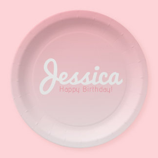 Happy Birthday, Customisable Name | Rose Pink Paper Plate