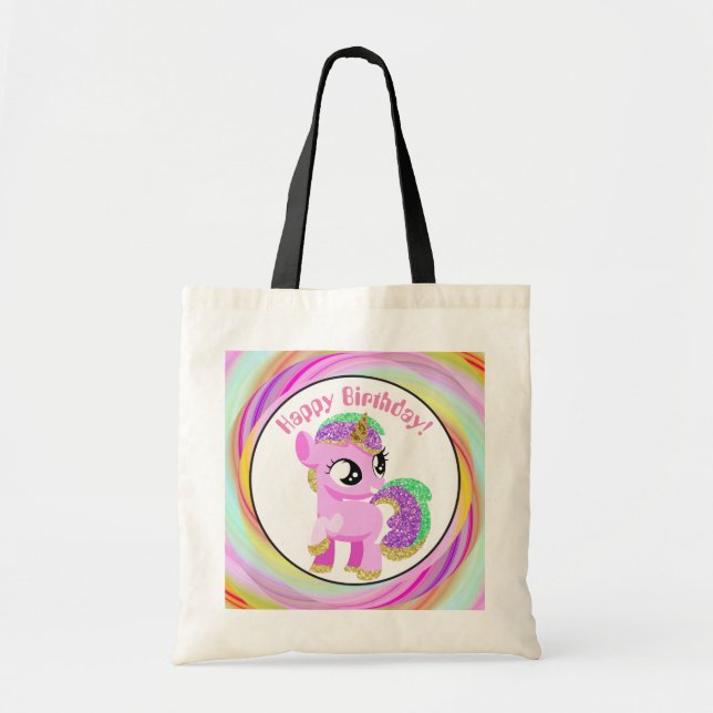 Happy Birthday customisable unicorn gift tote bag (Front)